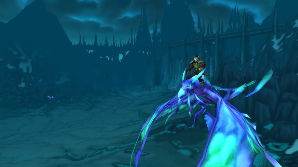 WoW blood elf is flying on a mount